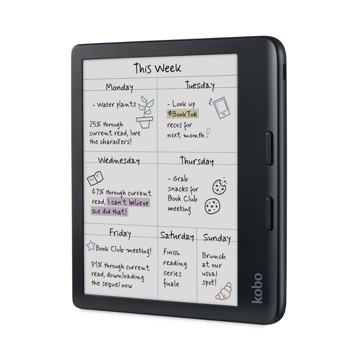 Black Kobo Libra Colour angled front view.