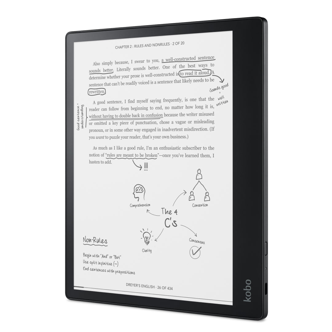 Kobo Elipsa front-facing, shown at angle.