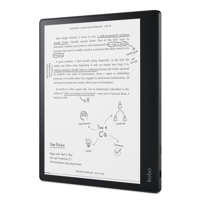 Kobo Elipsa front-facing, shown at angle.