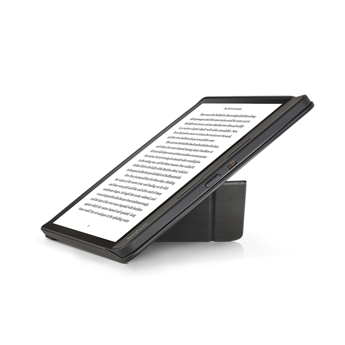 Kobo Forma with black SleepCover folded into stand