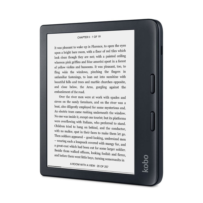 Black Kobo Libra 2 angled front view.