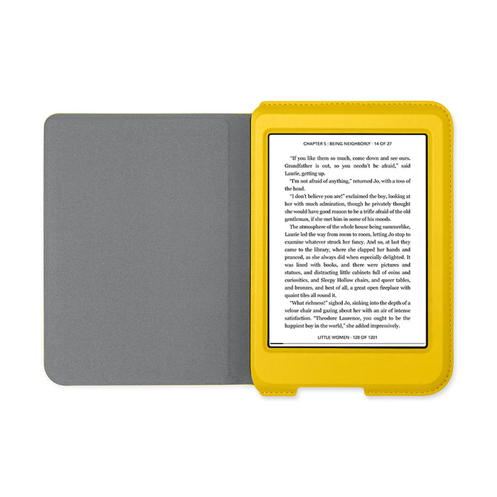 Kobo Nia in an opened Lemon Kobo Nia SleepCover.