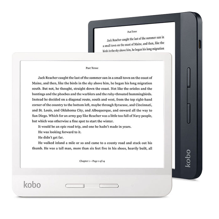 Kobo Libra H2O in black and white, in portrait and landscape
