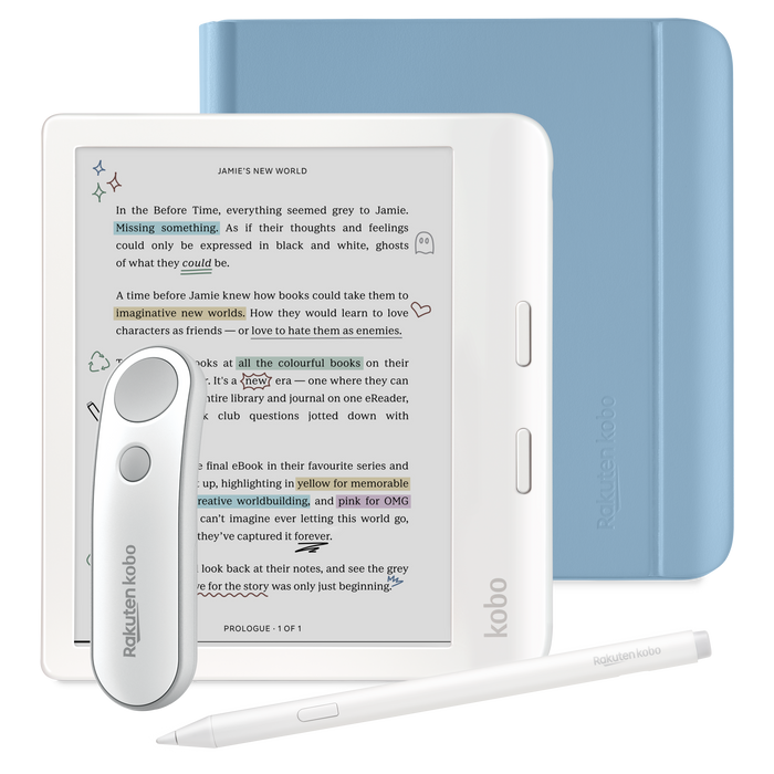 Kobo Libra Colour Bundle - White with Dusk Blue Case